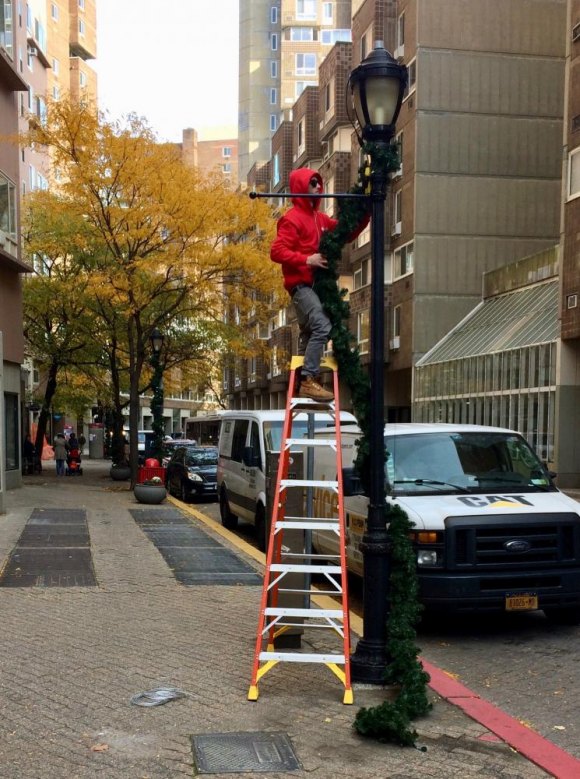 Hey, RIOC! What's with Christmas in Early November? When seasonal garland competes with Autumn leaves, still bright on their branches...